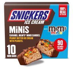 SNICKERS Ice Cream Minis, Caramel Peanut Butter Ice Cream Bars with M&M'S MINIS Milk Chocolate Candy and Peanuts, 10 Pack image