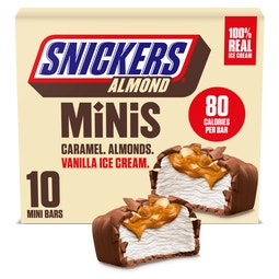 SNICKERS Ice Cream Minis, Milk Chocolatey, Caramel, Almond and Vanilla Ice Cream Bars, 10 Pack, 9.5 Oz image