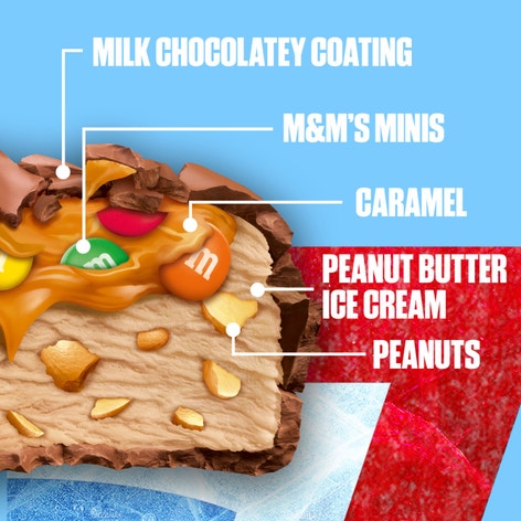 SNICKERS Ice Cream Minis, Caramel Peanut Butter Ice Cream Bars with M&M'S MINIS Milk Chocolate Candy and Peanuts, 10 Pack