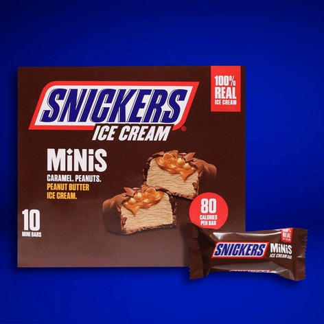SNICKERS Ice Cream Minis, Milk Chocolatey Caramel Peanut Butter Ice Cream Bars, 10 Pack, 9.5 Oz