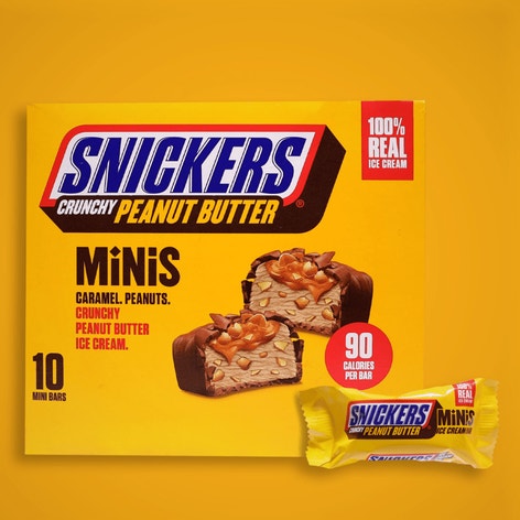 SNICKERS Ice Cream Minis, Milk Chocolatey, Caramel and Crunchy Peanut Butter Ice Cream Bars, 10 Pack, 9.5 Oz
