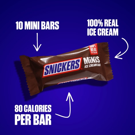 SNICKERS Ice Cream Minis, Milk Chocolatey Caramel Peanut Butter Ice Cream Bars, 10 Pack, 9.5 Oz
