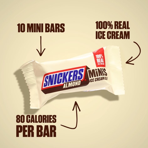 SNICKERS Ice Cream Minis, Milk Chocolatey, Caramel, Almond and Vanilla Ice Cream Bars, 10 Pack, 9.5 Oz