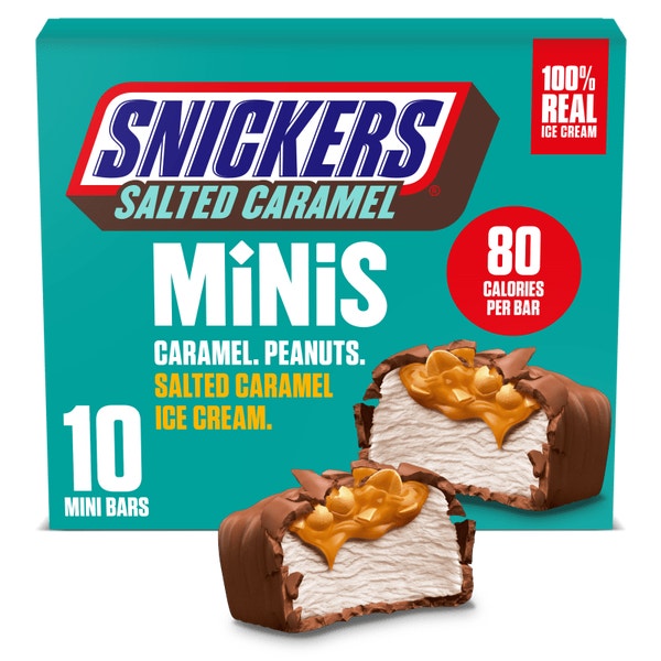 SNICKERS Ice Cream Minis, Salted Caramel Ice Cream Bars, 10 Pack, 9.5 Oz