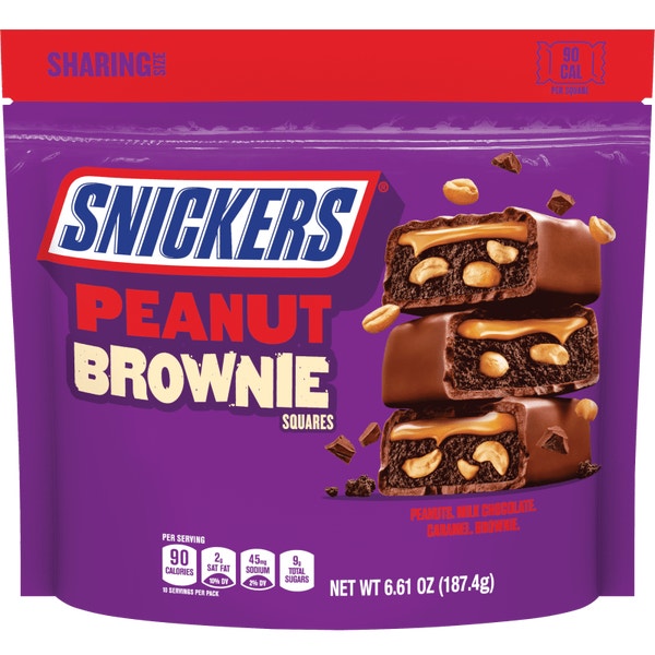 SNICKERS Peanut Brownie Squares Fun Size Chocolate Candy Bars Sharing Size Bag, 6.61 oz