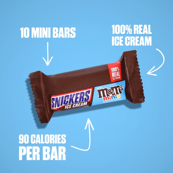 SNICKERS Ice Cream Minis, Caramel Peanut Butter Ice Cream Bars with M&M'S MINIS Milk Chocolate Candy and Peanuts, 10 Pack