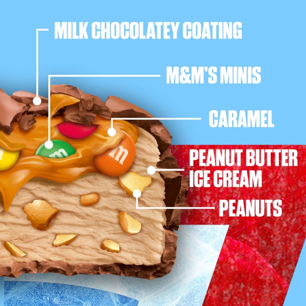 SNICKERS Ice Cream Minis, Caramel Peanut Butter Ice Cream Bars with M&M'S MINIS Milk Chocolate Candy and Peanuts, 10 Pack