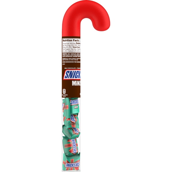 SNICKERS Minis Chocolate Christmas Candy Cane, 2.14 oz Tube
