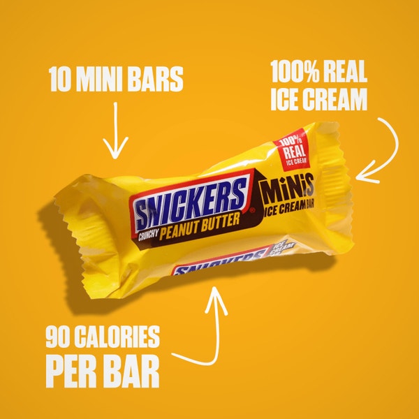 SNICKERS Ice Cream Minis, Milk Chocolatey, Caramel and Crunchy Peanut Butter Ice Cream Bars, 10 Pack, 9.5 Oz