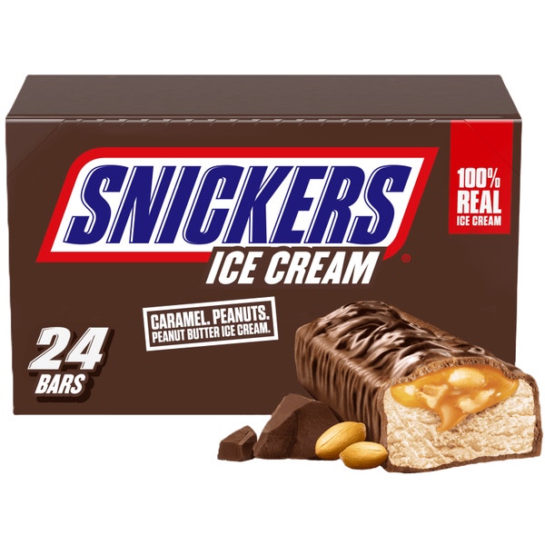 SNICKERS Chocolatey Caramel Peanut Butter Ice Cream Bars, 24 Pack, 2 Oz Bars