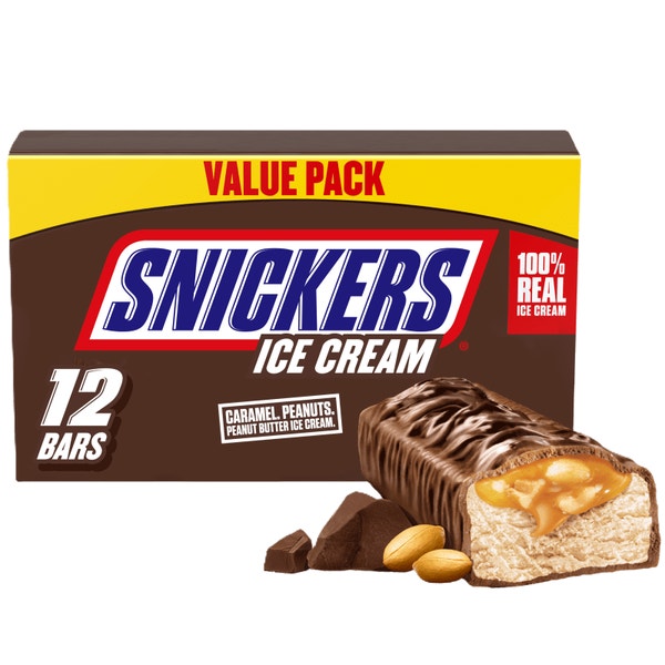 SNICKERS Chocolatey Caramel Peanut Butter Ice Cream Bars, 12 Pack, 2 Oz Bars