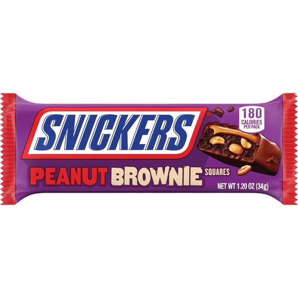 SNICKERS Peanut Brownie Squares Full Size Chocolate Candy Bar, 1.2 oz