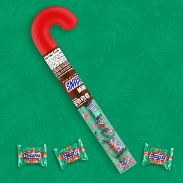 SNICKERS Minis Chocolate Christmas Candy Cane, 2.14 oz Tube