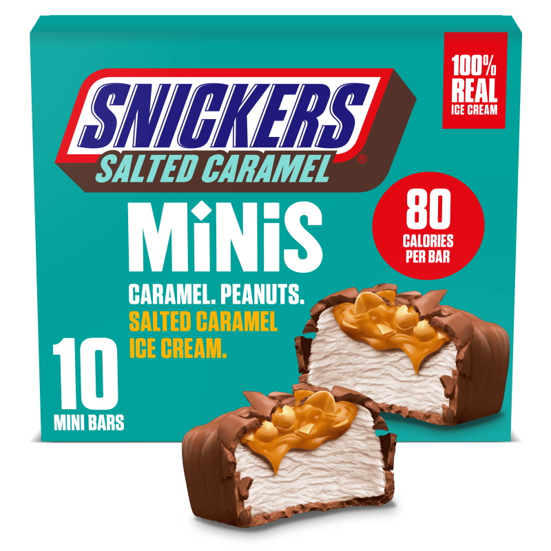 SNICKERS Ice Cream Minis, Salted Caramel Ice Cream Bars, 10 Pack, 9.5 Oz image