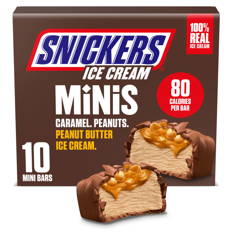 SNICKERS Ice Cream Minis, Milk Chocolatey Caramel Peanut Butter Ice Cream Bars, 10 Pack, 9.5 Oz image