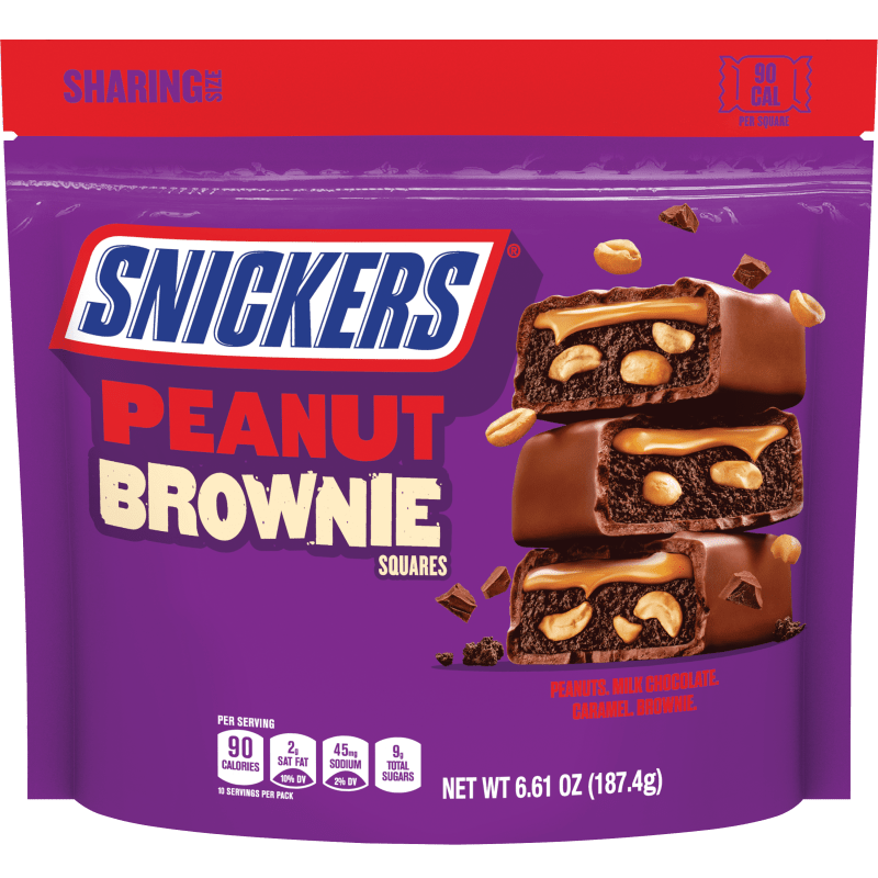 SNICKERS Peanut Brownie Squares Fun Size Chocolate Candy Bars Sharing Size Bag, 6.61 oz