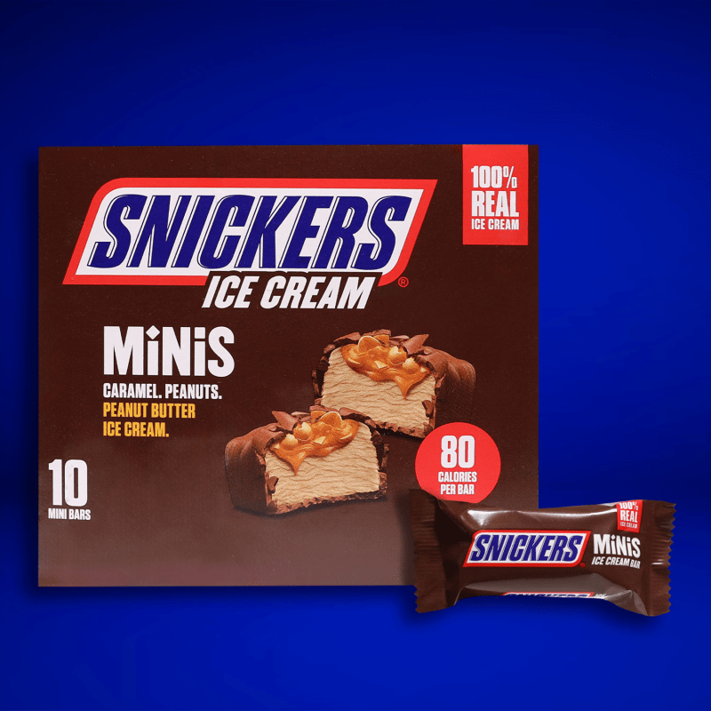 SNICKERS Ice Cream Minis, Milk Chocolatey Caramel Peanut Butter Ice Cream Bars, 10 Pack, 9.5 Oz