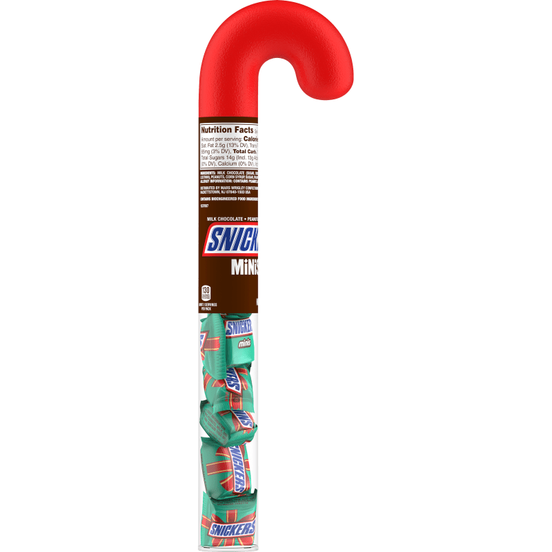 SNICKERS Minis Chocolate Christmas Candy Cane, 2.14 oz Tube