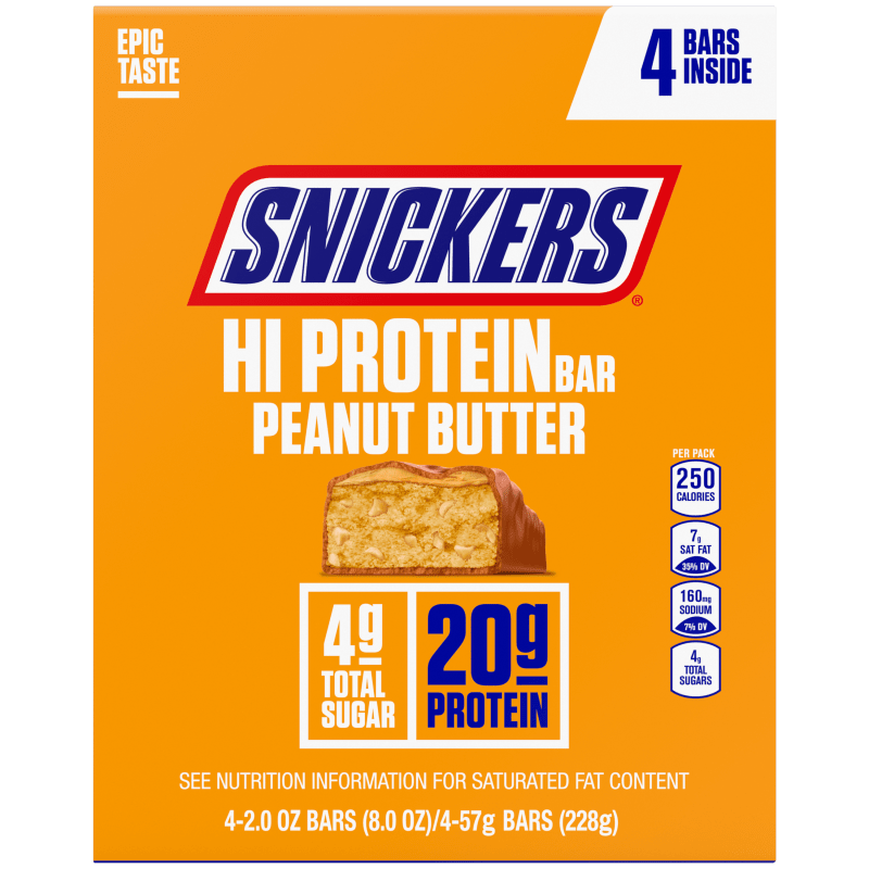 SNICKERS Hi Protein Peanut Butter Bars, 8 oz (4-Count Box)