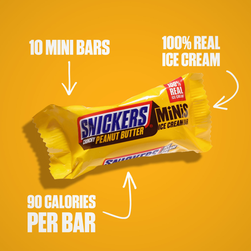 SNICKERS Ice Cream Minis, Milk Chocolatey, Caramel and Crunchy Peanut Butter Ice Cream Bars, 10 Pack, 9.5 Oz