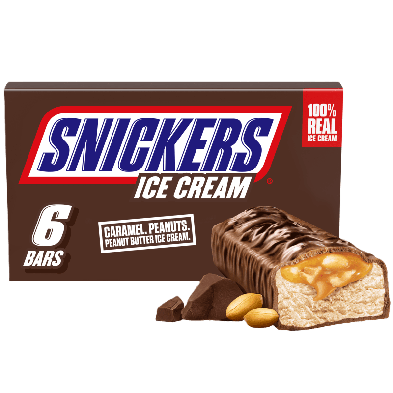 SNICKERS Chocolatey Caramel Peanut Butter Ice Cream Bars, 6 Pack, 2 Oz Bars