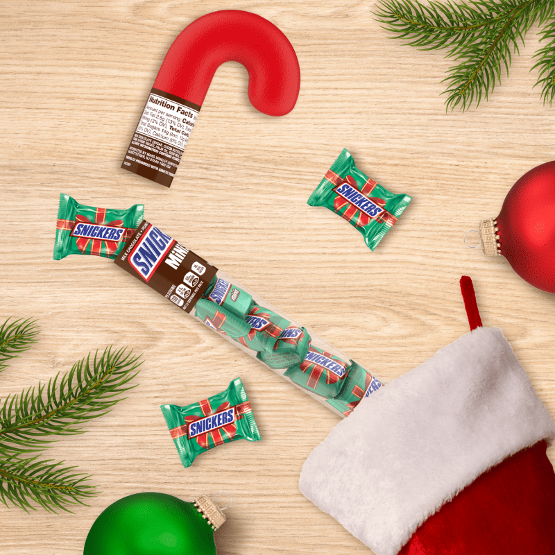 SNICKERS Minis Chocolate Christmas Candy Cane, 2.14 oz Tube