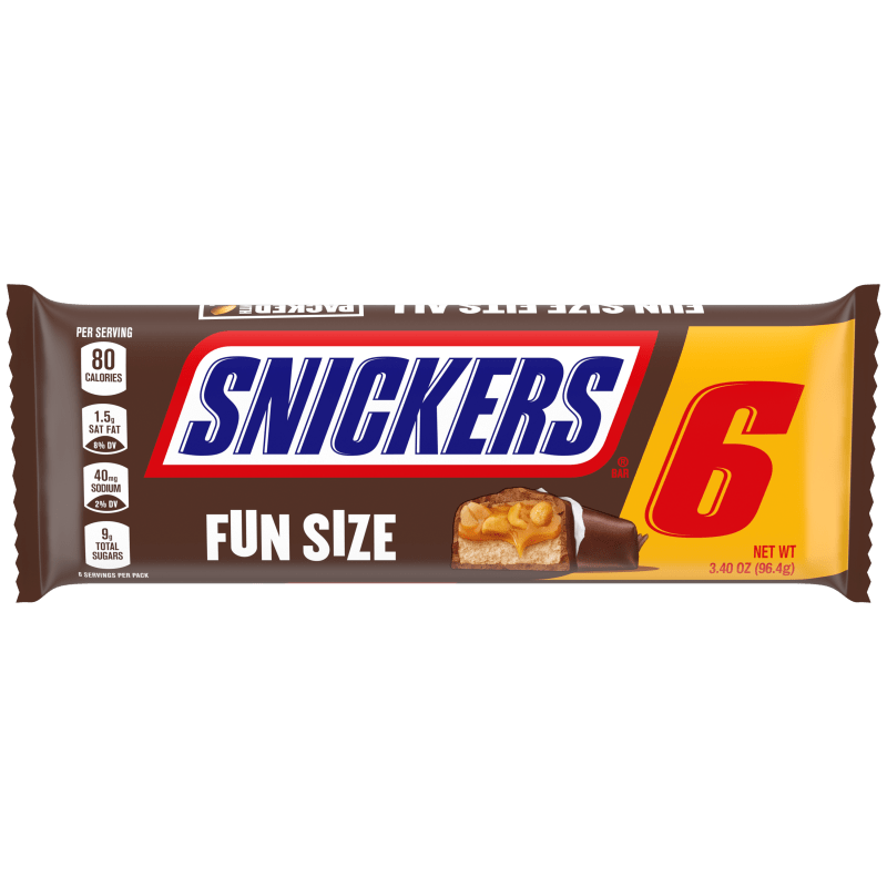 SNICKERS, Milk Chocolate Fun Size Bars, 3.4 oz (6 Count ...