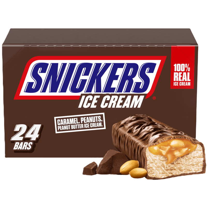 SNICKERS Chocolatey Caramel Peanut Butter Ice Cream Bars, 24 Pack, 2 Oz Bars