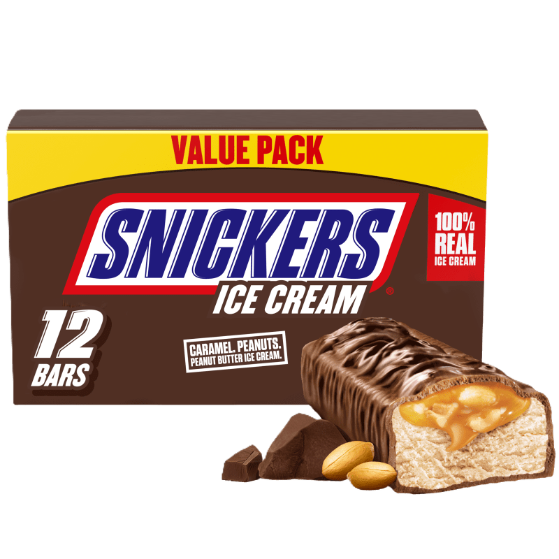 SNICKERS Chocolatey Caramel Peanut Butter Ice Cream Bars, 12 Pack, 2 Oz Bars